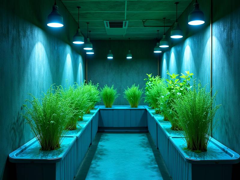 Installation hydroponique dans un sous-sol avec éclairage LED