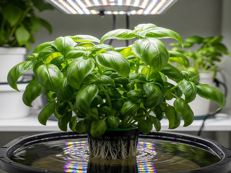 Basilic Genovese luxuriant cultivé en système DWC
