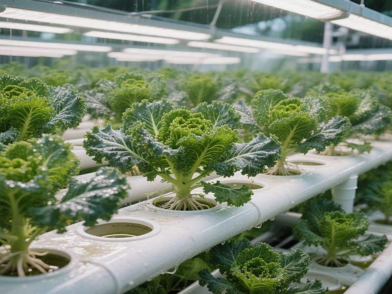 Chou de Milan cultivé en seau hydroponique, montrant une belle pomme aux feuilles gaufrées