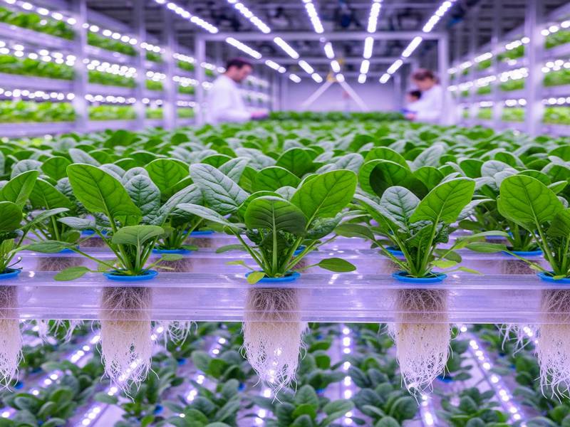 Culture d'épinards en système NFT avec des feuilles vert foncé brillantes