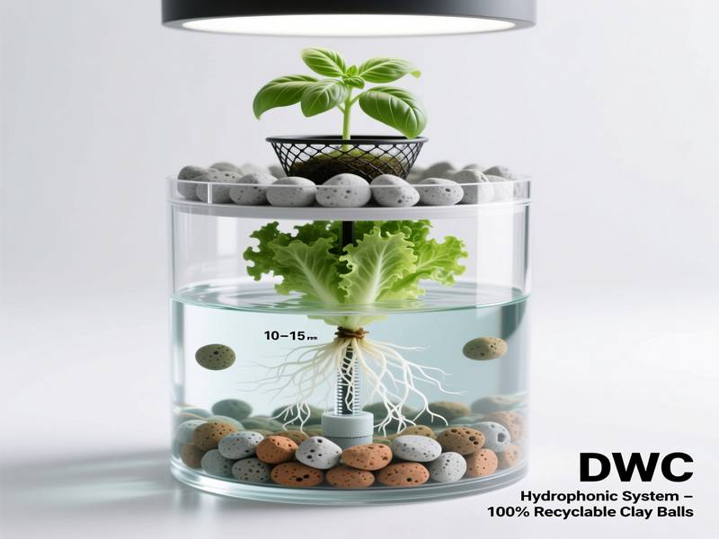 Panier hydroponique avec billes d'argile en système DWC